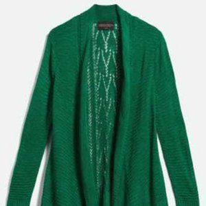 Absolutely Ladies Pointelle Back Dark Green Open Cardigan - XS - Like New